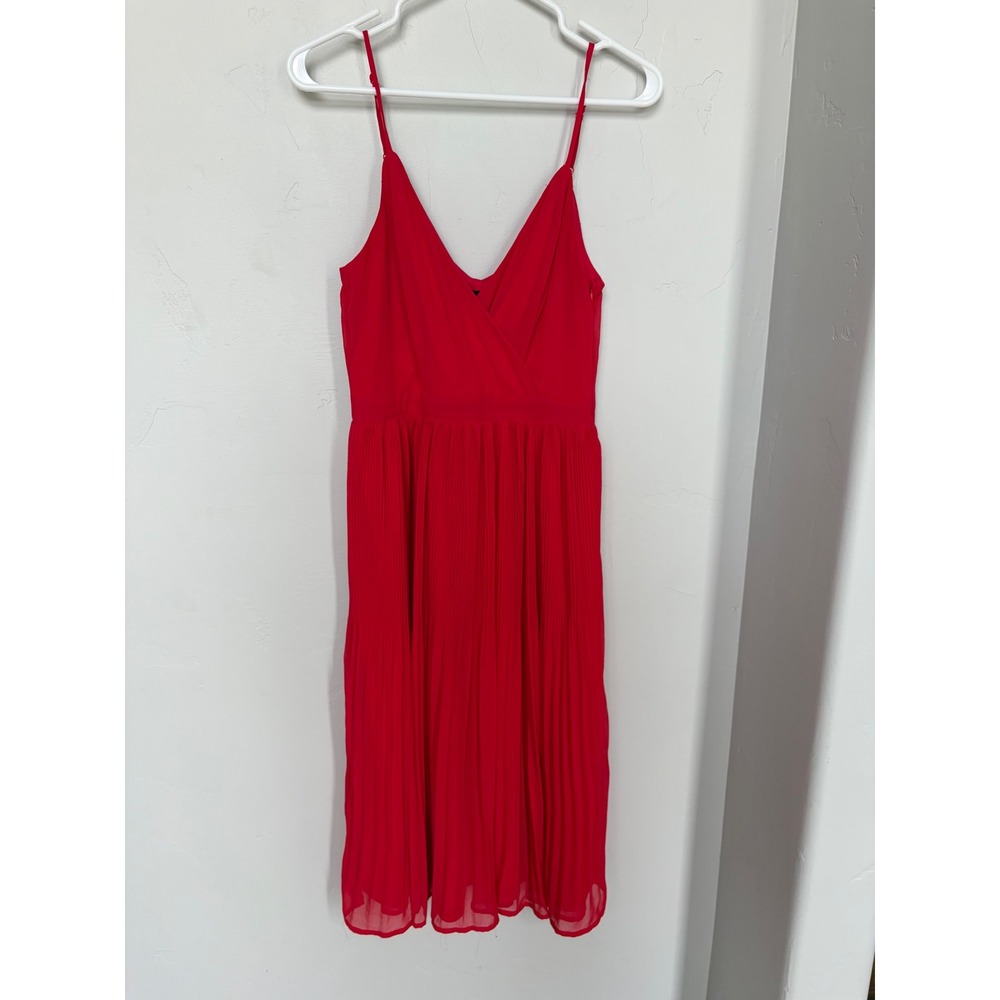 Lulus Red Pleated Surplice Midi Dress Adjustable‎ Straps Small Cocktail Wedding